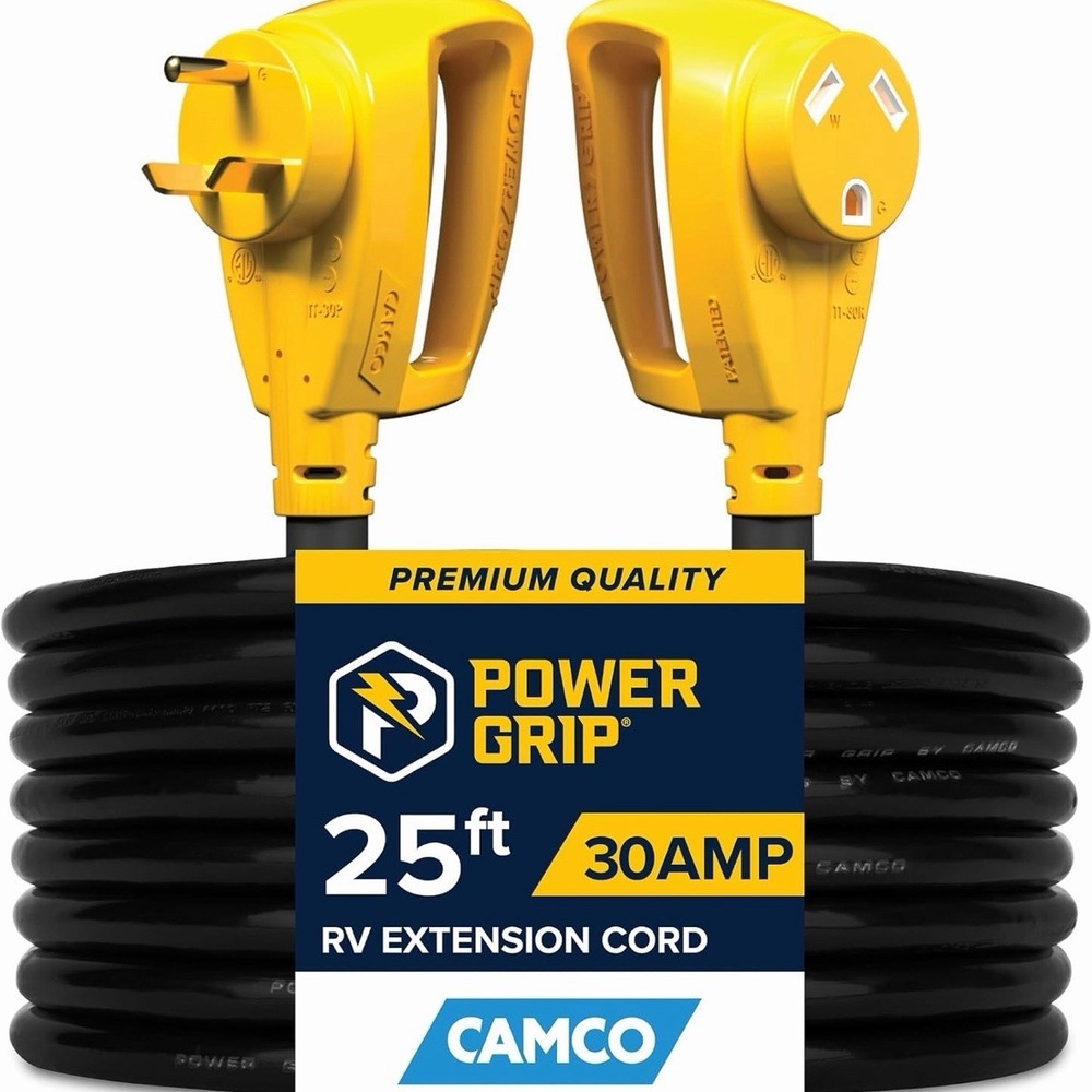 Camco 55191 Power Grip 30A Camper/RV‎ 25' Extension Power Cord 10 Gauge 3750W